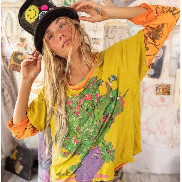 Magnolia Pearl Van Gogh Love Nature Short Sleeve Yellow Distressed NWT - Picture 2 of 8